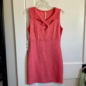 Coral color dress with subtle pattern